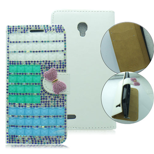 ALCATEL CONQUEST/7046T FULL BABY BLUE 3D BLING WALLET CASE