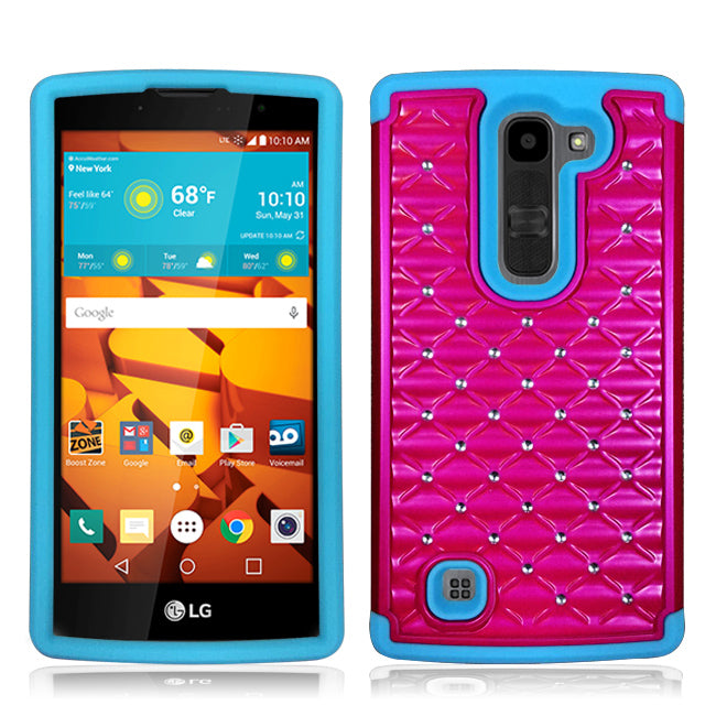 LG VOLT2/LS751/C90 BLUE/PINK ARMOR BUMPER SPOT BLING CASE