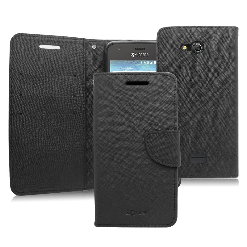 KYOCERA WAVE/C6740 BLACK LEATHER WALLET CASE