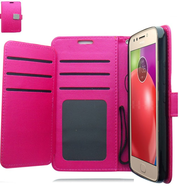 MOTOROLA E4/XT1766 HOT PINK RICH DIARY LEATHER WALLET CASE