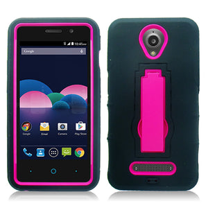 ZTE OBSIDIAN/Z820 VERTICAL BLACK ON PINK KICK STAND CASE