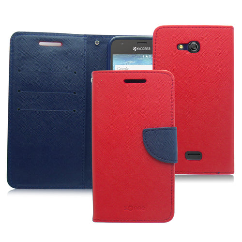 KYOCERA WAVE/C6740 BLUE/RED LEATHER WALLET CASE