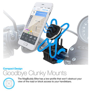 Universal magnetic bike/handlebar  mount with silicone web harness for extra security. MSRP $24.99