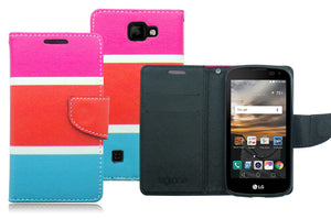 LG K3/LS450 GUMMY COLOR STRIPES LEATHER WALLET CASE