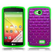 LG TRIBUTE/LS660/F60 LIME GREEN/PURPLE ARMOR BUMPER SPOT BLING CASE