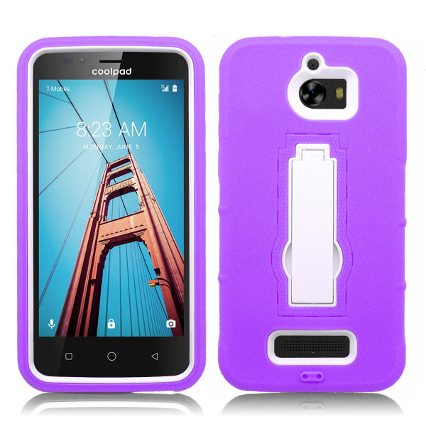 COOLPAD DEFIANT PURPLE ON WHITE VERTICAL KICK STAND CASE