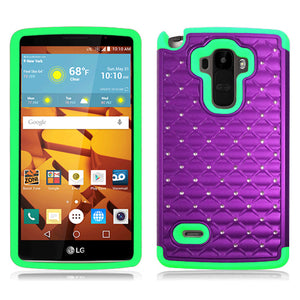 LG STYLO/LS770 LIME GREEN/PURPLE ARMOR BUMPER SPOT BLING CASE