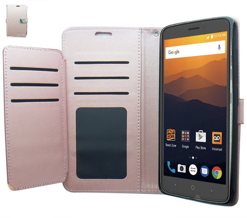 ZTE MAX XL / N9560 / BOLTON ROSE GOLD RICH DIARY LEATHER WALLET CASE