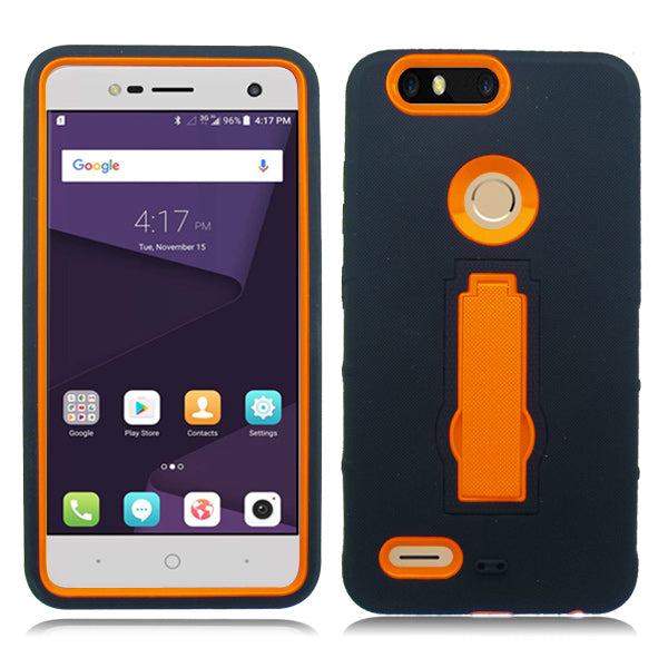 ZTE SEQUOIA/ Z982/ BLADE Z MAX/ ZMAX PRO 2 BLACK ON ORANGE VERTICAL KICK STAND CASE