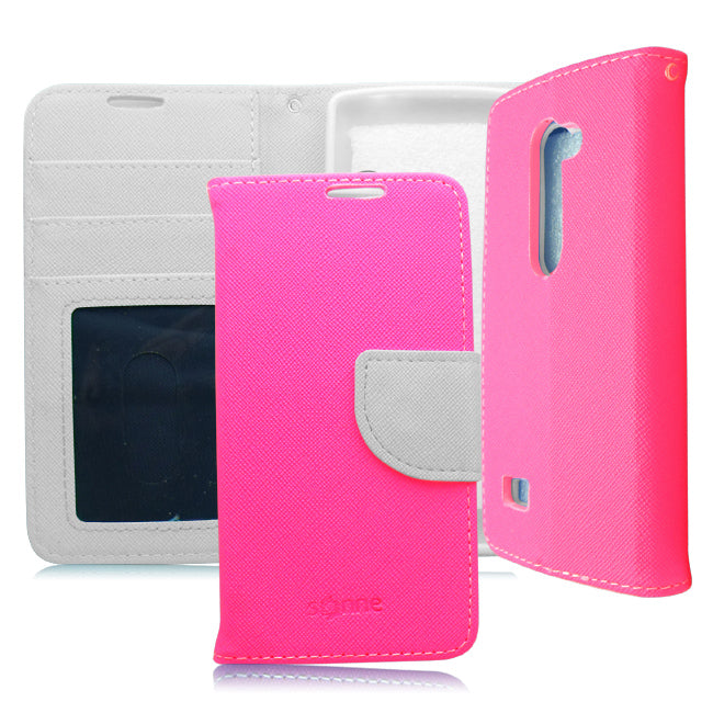 LG LEON C40 H320 WHITE PINK LEATHER WALLET CASE