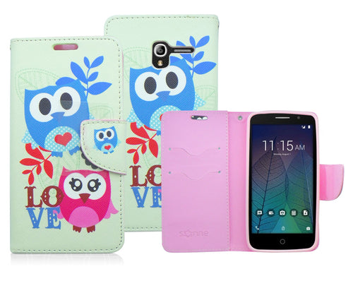 ALCATEL TRU/STELLAR SPRING OWL LOVE LEATHER WALLET CASE