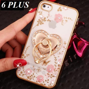 APPLE IPHONE 6 PLUS (5.5") FLOWER PRINT CASE WITH HEART RING HOLDER