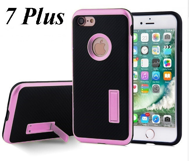 APPLE iPHONE 7 PLUS / 8 PLUS (5.5'') PINK/BLACK WITH KICK STAND CARBON FIBER CASE