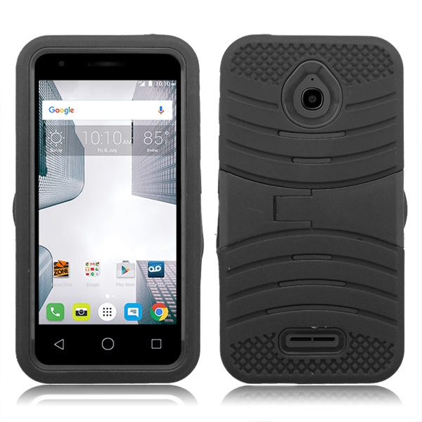 ALCATEL DAWN/5027B/STREAK/4060A GUARDIAN BLACK ON BLACK KICK STAND CASE