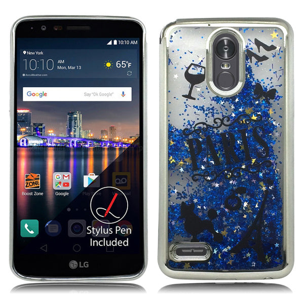 LG Stylo3 / LS777 Silver Candy Liquid Tour Of Paris Glitter Case