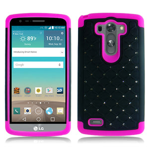 LG G3 PINK/BLACK ARMOR BUMPER SPOT BLING CASE