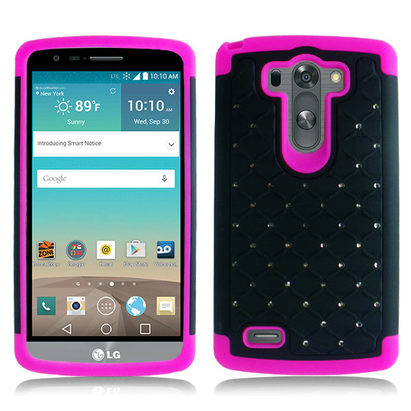 LG G3 PINK/BLACK ARMOR BUMPER SPOT BLING CASE