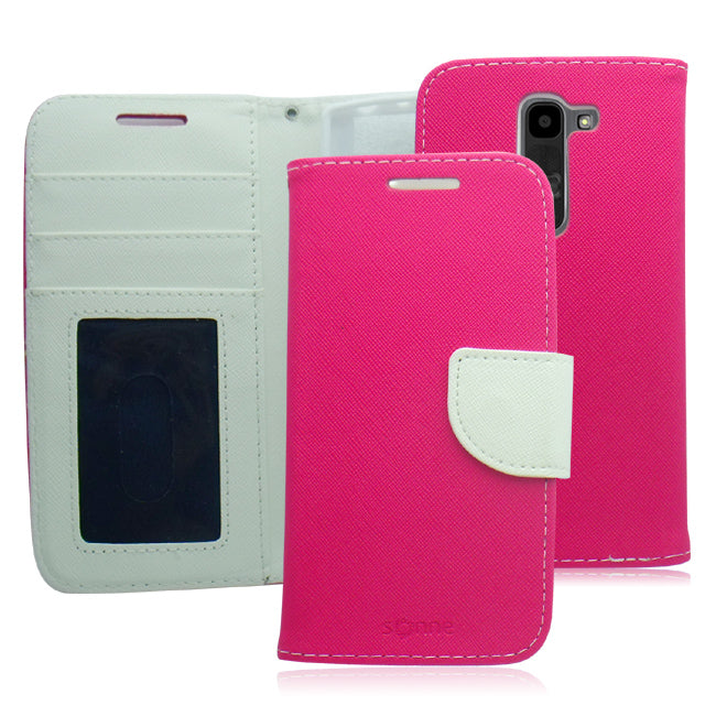 LG VOLT2/LS751/C90 WHITE/PINK LEATHER WALLET CASE