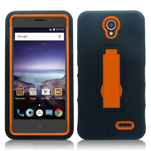 ZTE PRESTIGE 2/N9136/MAVEN 3/OVERTURE 3 BLACK ON ORANGE VERTICAL KICK STAND CASE