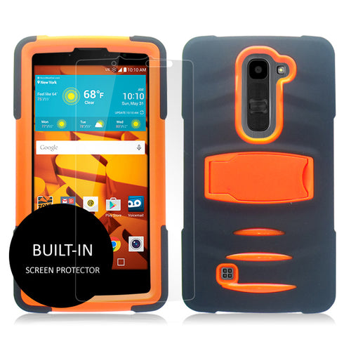 LG VOLT2/LS751/C90 GUARDIAN BLACK ON ORANGE CASE WITH BUILT-IN SCREEN PROTECTOR