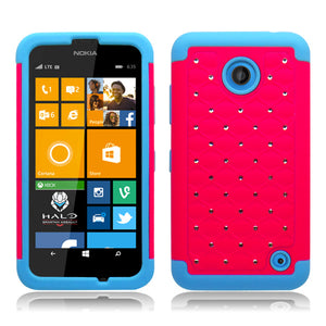 NOKIA LUMIA 635/630 BLUE/PINK ARMOR BUMPER SPOT BLING CASE