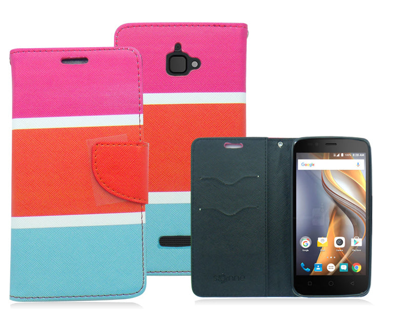 COOLPAD CATALYST/3622A GUMMY COLOR STRIPES LEATHER WALLET CASE