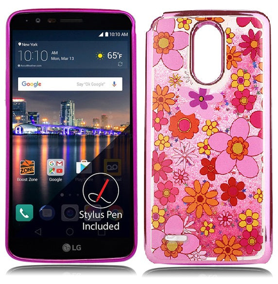 LG Stylo 3 / LS777 Pink Candy Liquid Blossom Flower Design Glitter Case