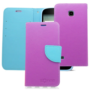 HUAWEI UNION/Y538 LIGHT BLUE/PURPLE LEATHER WALLET CASE