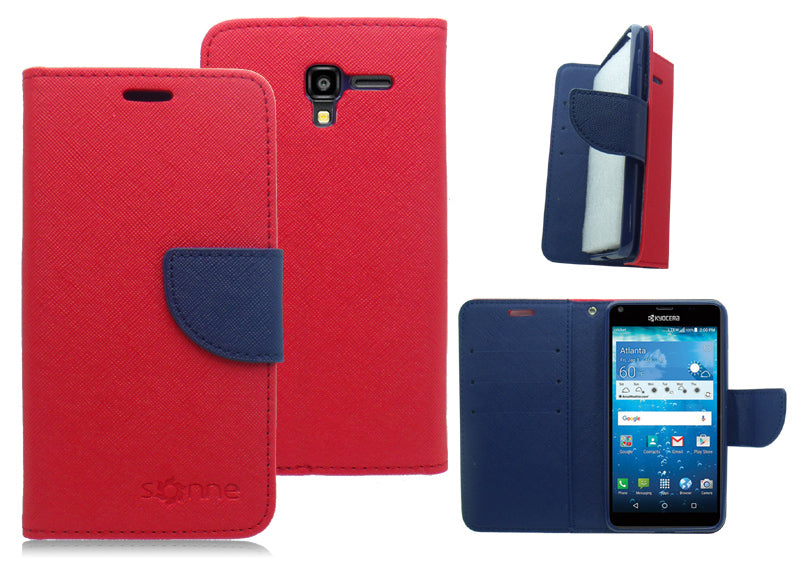 KYOCERA REACH/C6743/VIEW BLUE/RED LEATHER WALLET CASE