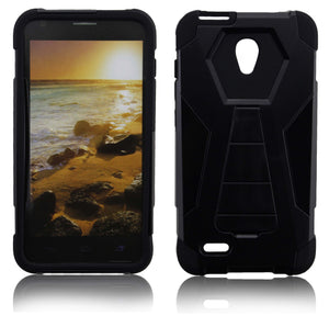 ALCATEL CONQUEST/7046T BLACK ON BLACK ARMOR KICK STAND CASE