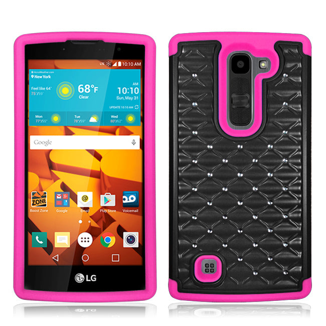 LG VOLT2/LS751/C90 PINK/BLACK ARMOR BUMPER SPOT BLING CASE