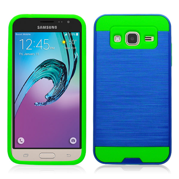 SAMSUNG GALAXY AMP PRIME/NOVA/J3 BLUE ON LIME GREEN DUO LAYER CASE