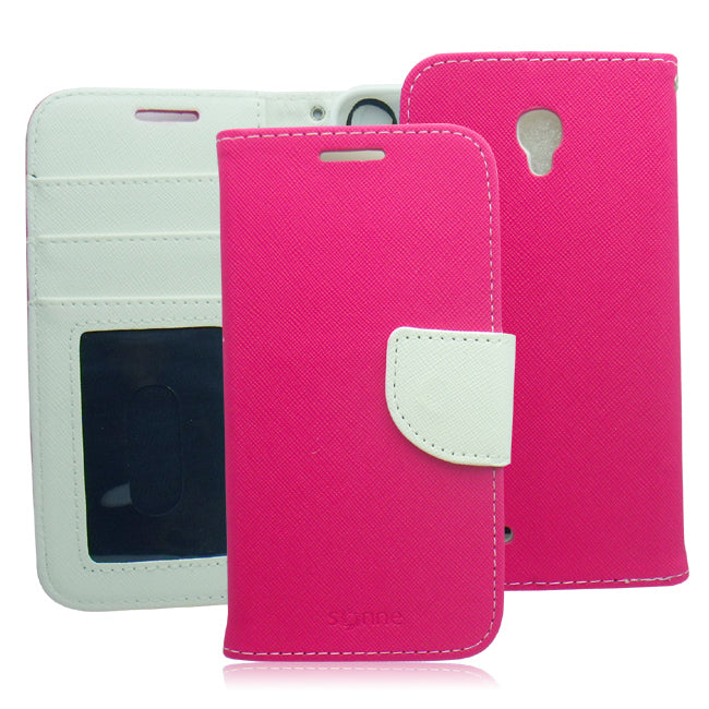 ALCATEL CONQUEST/7046T WHITE/PINK LEATHER WALLET CASE