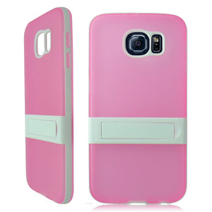 SAMSUNG GALAXY S6 G920 WHITE PINK HYBRID CANDY KICK STAND CASE