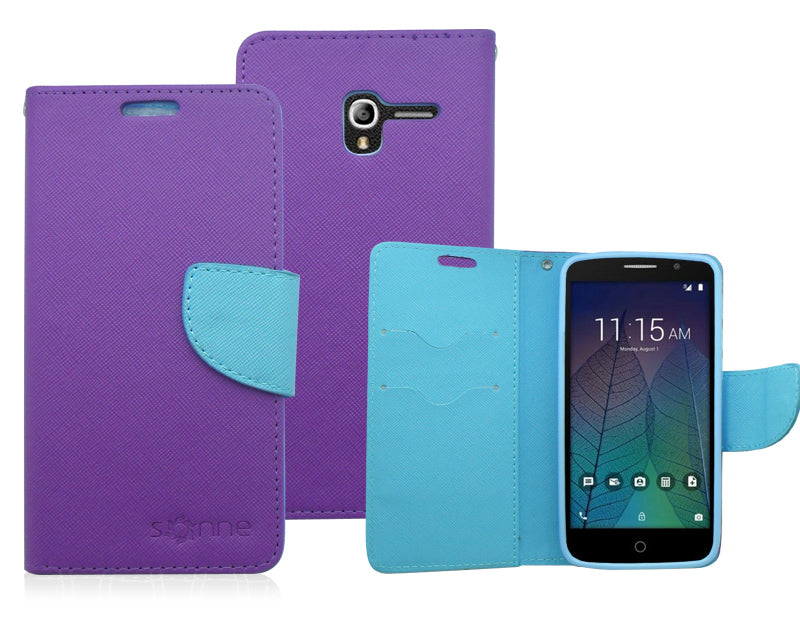 ALCATEL TRU/STELLAR BLUE/PURPLE LEATHER WALLET CASE