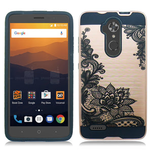 ZTE MAX XL / N9560 / ZMAX PRO /Z981/BLADE X MAX ROSE GOLD BLOSSOM PRINT DUO LAYER CASE