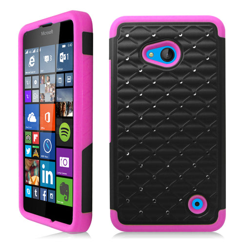 NOKIA LUMIA 640 PINK/BLACK ARMOR BUMPER SPOT BLING CASE