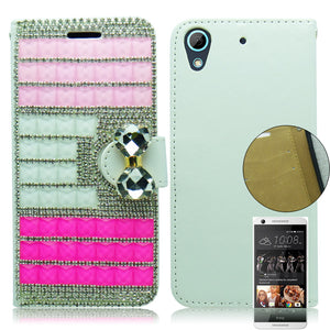 HTC DESIRE 626 FULL PINK 3D BLING WALLET CASE