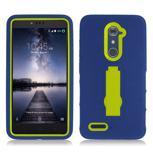 ZTE ZMAX PRO/Z981/GRAND X MAX 2/Z988 BLUE ON YELLOW VERTICAL KICK STAND CASE