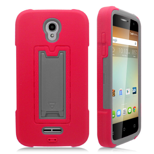 ALCATEL ELEVATE/5017 RED ON GRAY VERTICAL KICK STAND CASE