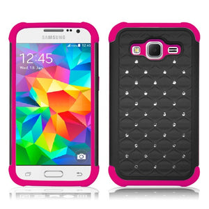 SAMSUNG GRAND PRIME/G530 PINK/BLACK  ARMOR BUMPER SPOT BLING CASE