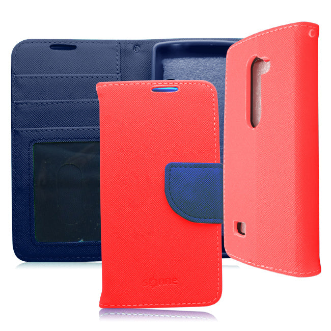 LG LEON C40 H320 BLUE RED LEATHER WALLET CASE