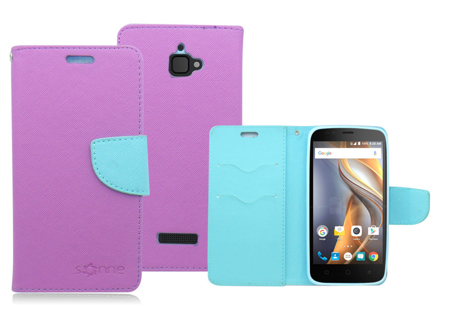 COOLPAD CATALYST/3622A LIGHT BLUE/PURPLE LEATHER WALLET CASE