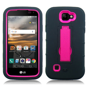 LG K3/LS450 BLACK ON PINK VERTICAL KICK STAND CASE