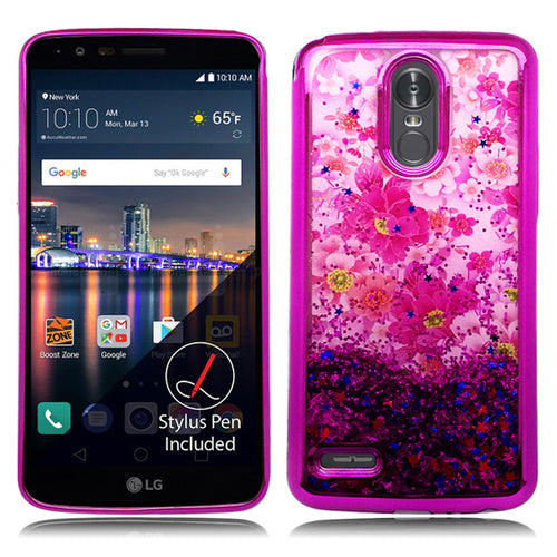 LG Stylo3 / LS777 Pink Candy Liquid Spring Flower Glitter Case