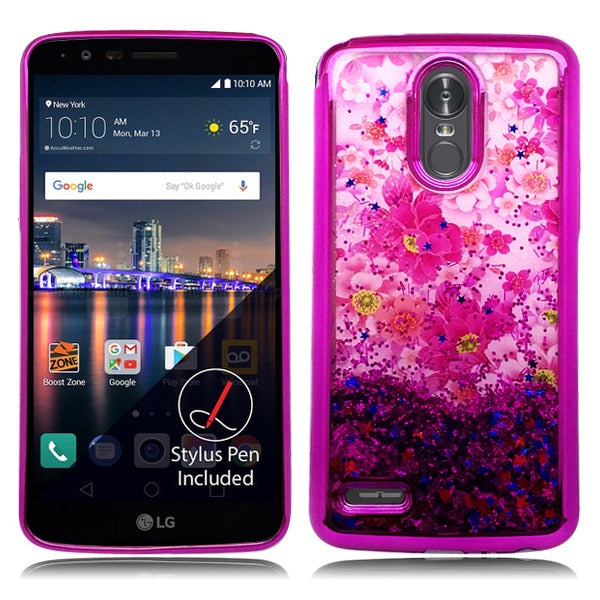 LG Stylo3 / LS777 Pink Candy Liquid Spring Flower Glitter Case