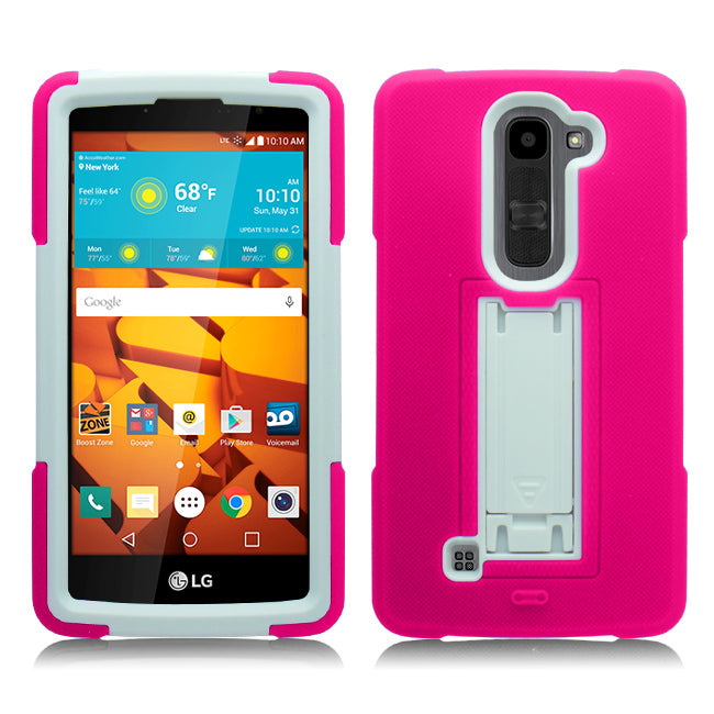 LG VOLT2/LS751/C90 PINK ON WHITE VERTICAL KICK STAND CASE