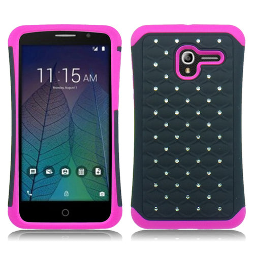 ALCATEL TRU/STELLAR PINK/BLACK ARMOR BUMPER SPOT BLING CASE