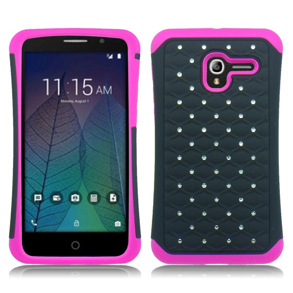 ALCATEL TRU/STELLAR PINK/BLACK ARMOR BUMPER SPOT BLING CASE