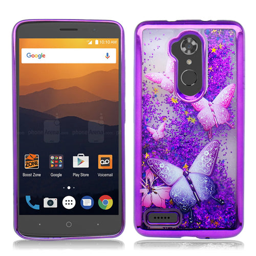 ZTE MAX XL / N9560 / ZMAX PRO / Z981 / BLADE X MAX PURPLE CANDY LIQUID BUTTERFLY ILLUSION GLITTER CASE